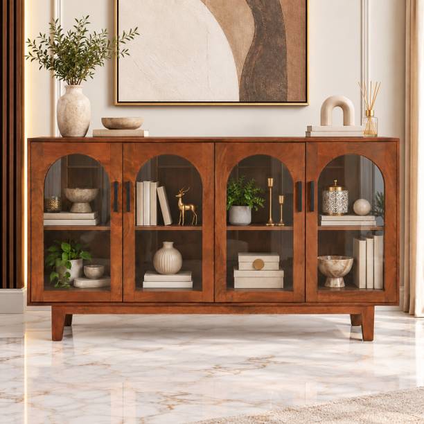 THE ATTIC The Attic Roman Solid Mango Wood Sideboard Cabinet with Storage, Honey Finish Solid Wood Free Standing Sideboard
