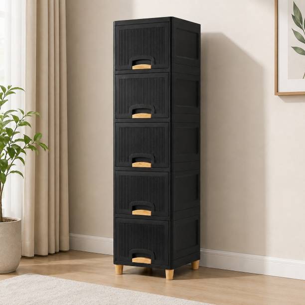 ZUDAZ Slim Vertical Home Organizer Cabinet with Multiple Storage Drawers Plastic Crockery Cabinet
