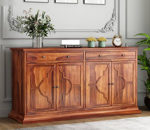 Surya Crafts Solid Sheesham Wood Sideboard Cabinet with 2 Drawer & 4 Shelves Solid Wood Free Standing Cabinet