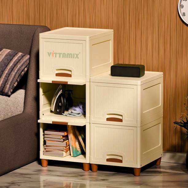 Vittamix 5 Units Multipurpose Folding Drawer, ivory Color, Storage Organizer Box(5XL) Plastic Free Standing Chest of Drawers