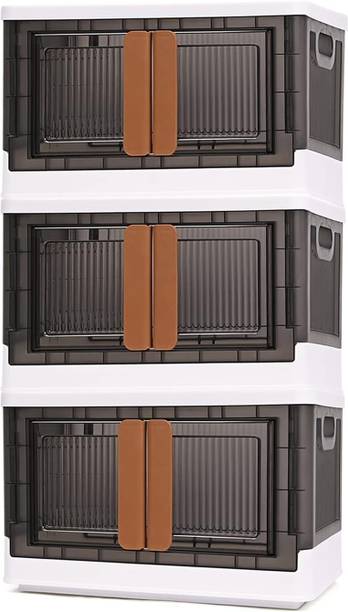 Vittamix 3 Units Multipurpose Folding Cabinet Storage Organizer Box with Wheels&Lid.(3XL) Plastic Free Standing Chest of Drawers