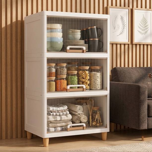 Aliens 3Pcs X-Large Storage Organizer 45X38X35 CM - Cupboard, Plastic Almirah,Wardrobe Plastic Free Standing Cabinet