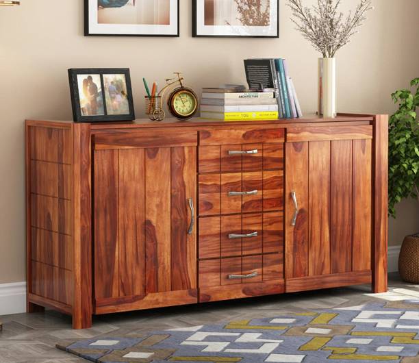 HAVORI FURNITURE Pure Sheesham Solid Wood Sideboard For Living Room with 4 Drawers & 4 Shelves Solid Wood Free Standing Sideboard