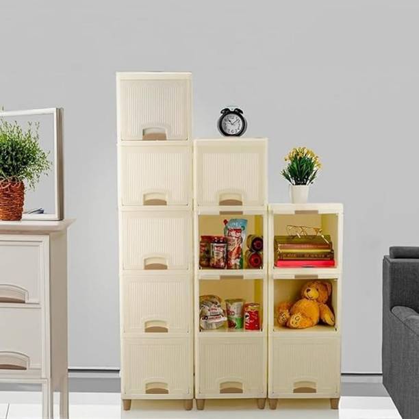 LAZYwindow 5-Tier Plastic Foldable Multipurpose Cabinet Storage Rack (White) Plastic Free Standing Cabinet