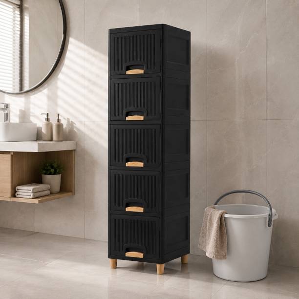 JAINPET Narrow Vertical Cabinet with Drawers for Utility Room Organization Plastic Free Standing Sideboard