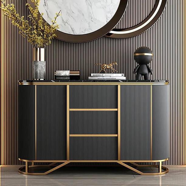 NG Decor Gray Buffet Faux Marble Top Modern Sideboard with Stainless Steel Base Engineered Wood Free Standing Sideboard