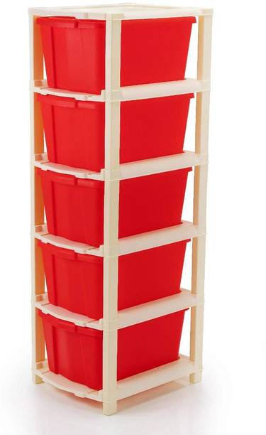 KAVIRA CLASSIC 5XL RED Plastic Modular Drawer System for Home, Office, Hospital Drawer Plastic Free Standing Chest of Drawers