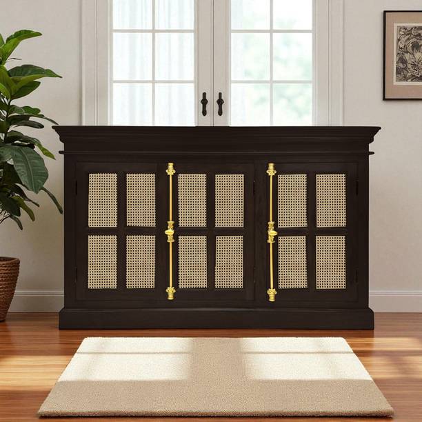 THE ATTIC The Attic Oregon 3 Door Sideboard with Cane,Walnut Matte Finish Solid Wood Free Standing Sideboard