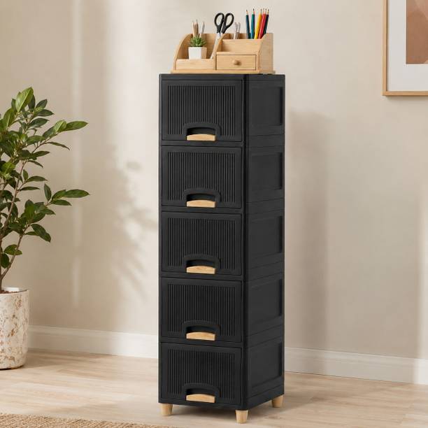 ONLINE HUSTLE Compact Vertical Office Cabinet with Drawers for Space Saving Storage Plastic Crockery Cabinet