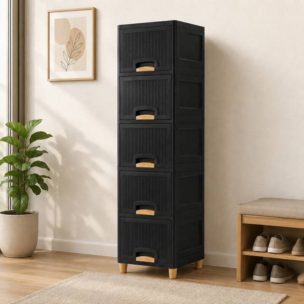 ZUDAZ Slim Tall Utility Organizer Cabinet with Drawers and Practical Storage Plastic Crockery Cabinet