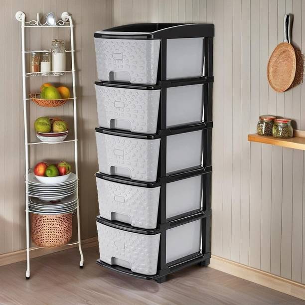 Kitzeno 5 XL Multipurpose Drawer Plastic Modular Chest Storage Organizer Plastic Free Standing Chest of Drawers