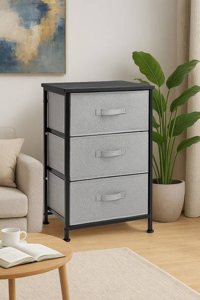 KriShyam ® Modern 3-Tier Fabric Drawer Storage Organizer with Sturdy Metal Frame Metal Free Standing Chest of Drawers