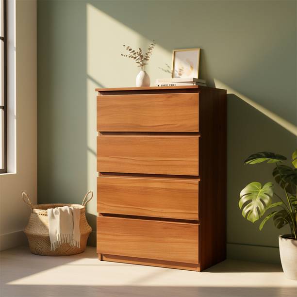 KIK Eden 4 Drawer Cabinet | Wooden Storage Chest|Organizer for Bedroom & Living Room Engineered Wood Free Standing Chest of Drawers