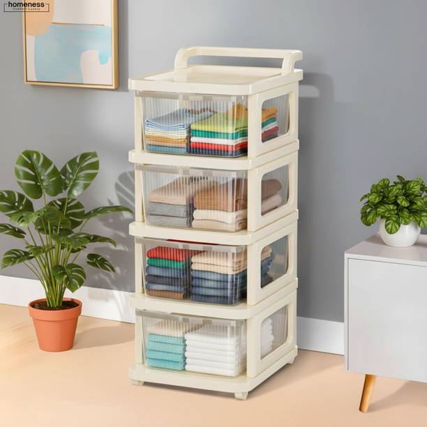 Homeness 4 Layer Plastic Storage Drawer Organizer with Wheels, Modular Cabinet Plastic Free Standing Chest of Drawers