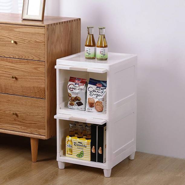 MECHON 2 Layer Foldable Cabinet Plastic Cupboard For Storage Plastic Modular Drawer Plastic Free Standing Cabinet