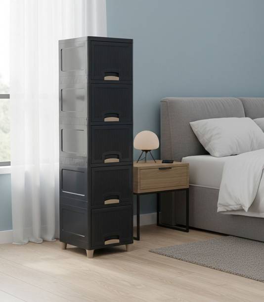 Surety for Safety 5 layer multi color drawer usefull in home office and kitchen Plastic Plastic Free Standing Cabinet