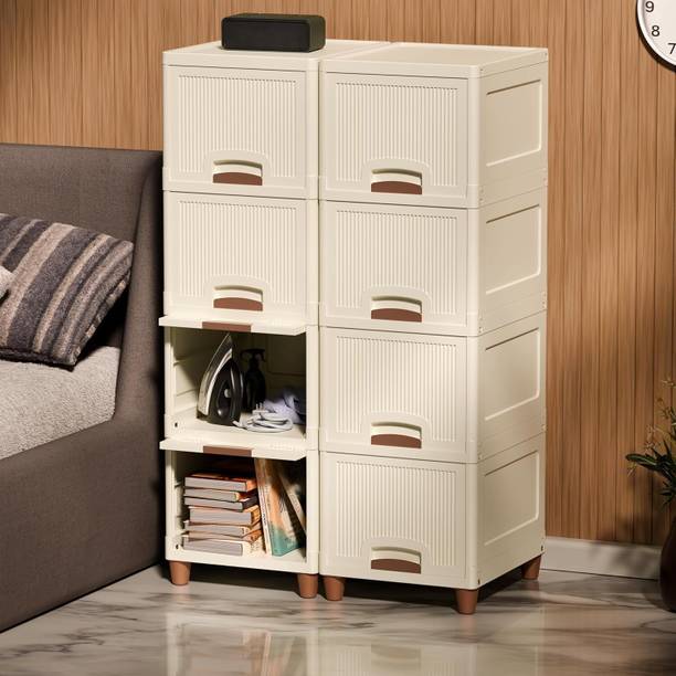 PALAK 8 Layer Foldable Cabinet Plastic Cupboard For Storage Plastic Modular Drawer Plastic Free Standing Cabinet