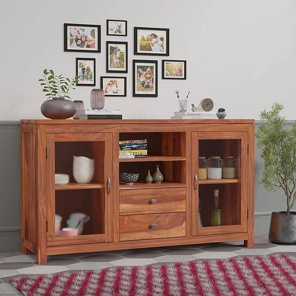 Made Wood Kitchen Crockery Cabinet with Glass Door | Kitchen Display Cabinet Solid Wood Free Standing Sideboard