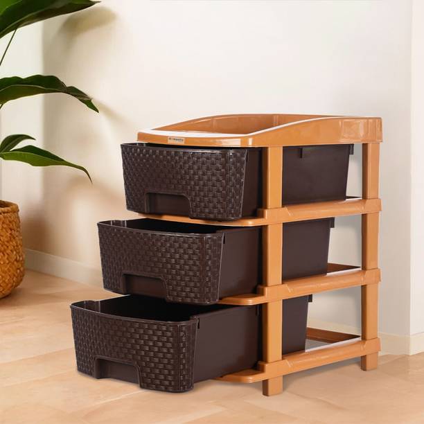 HOMESTIC by Kuber Industries Modular 3-Layer & 53 Ltr Plastic Drawer Storage Organiser | Chocolate Brown Plastic Free Standing Chest of Drawers