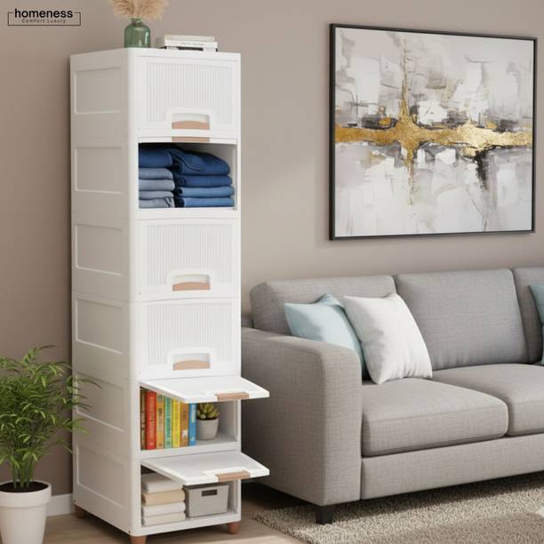 Homeness 6Pcs X-Large Storage Organizer 45X38X185 CM - Cupboard, Plastic Almirah,Wardrobe Plastic Free Standing Cabinet