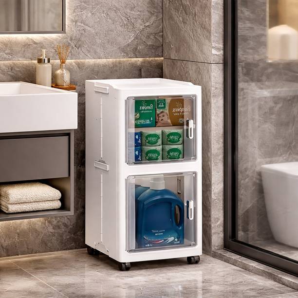 Sasimo 2 Door 4 Shelf Foldable Cabinet Plastic Cupboard For Storage Modular Drawer Plastic Kitchen Cabinet