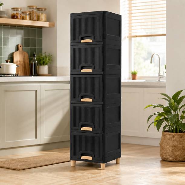 MAXTID Tall Drawer Storage Unit for Balcony Gardening Tools and Accessories Plastic Crockery Cabinet
