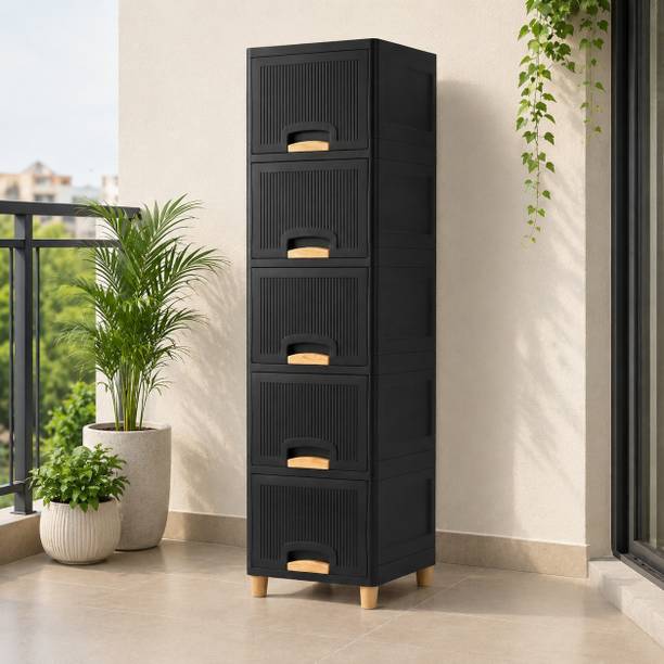 ZUDAZ Tall Drawer Storage Unit for Kitchen Essentials and Daily Accessories Plastic Crockery Cabinet