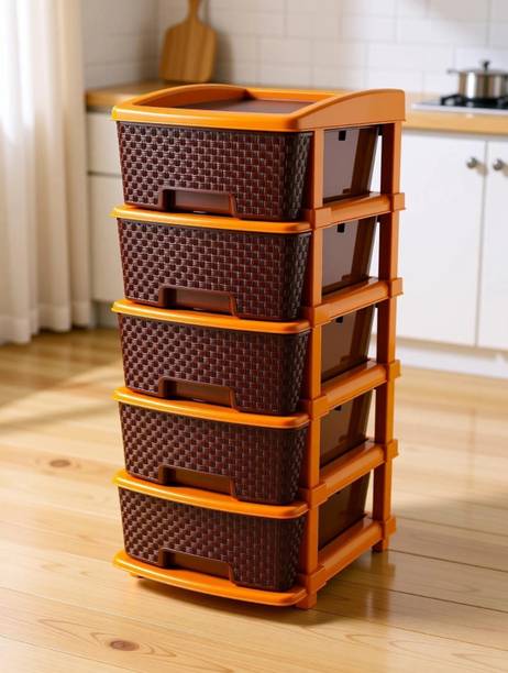 trendytom Plastic Modular Drawer Cabinet with 5 XL Drawers | Multi-Purpose Storage Plastic Free Standing Chest of Drawers