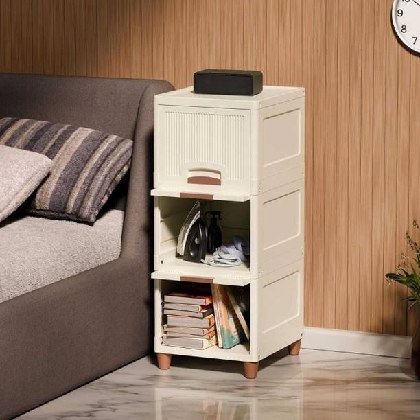 PALAK 3 Layer Foldable Cabinet Plastic Cupboard For Storage Plastic Modular Drawer Plastic Free Standing Cabinet