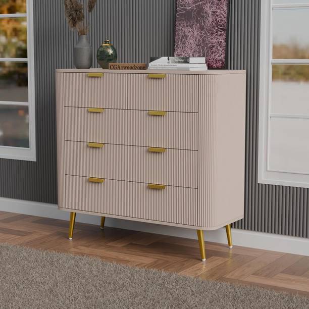 FURNITELL Modern Fluted Series Solid Wood Bedside Table