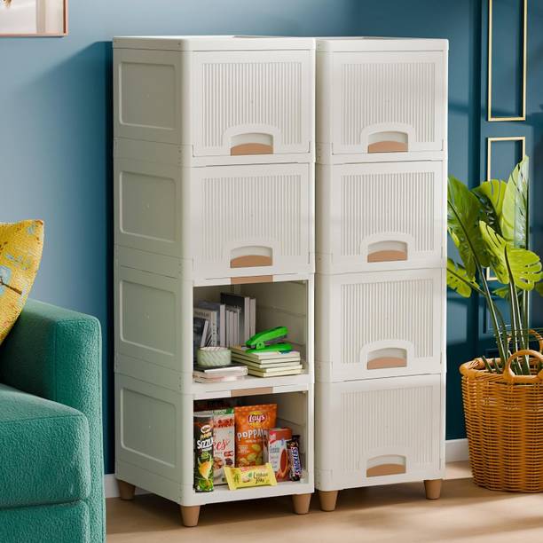 Velfree Plastic Wardrobe for Clothes 4+4 Layer Plastic Cupboard for Storage Plastic Free Standing Cabinet