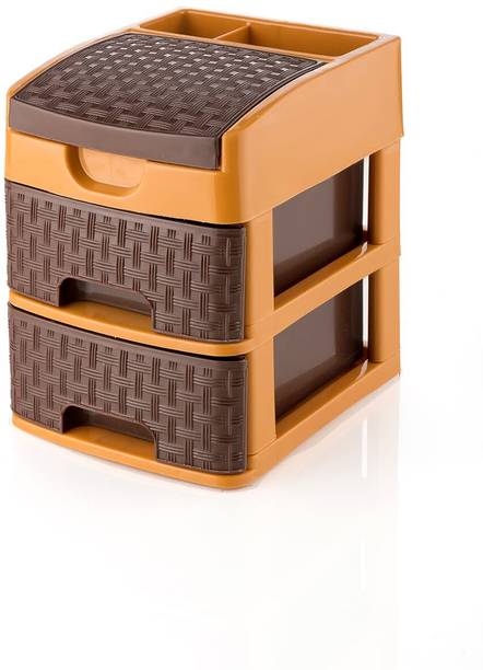 alakh Compact 2-Drawer Plastic Storage Organizer with Top Compartments Plastic Free Standing Cabinet