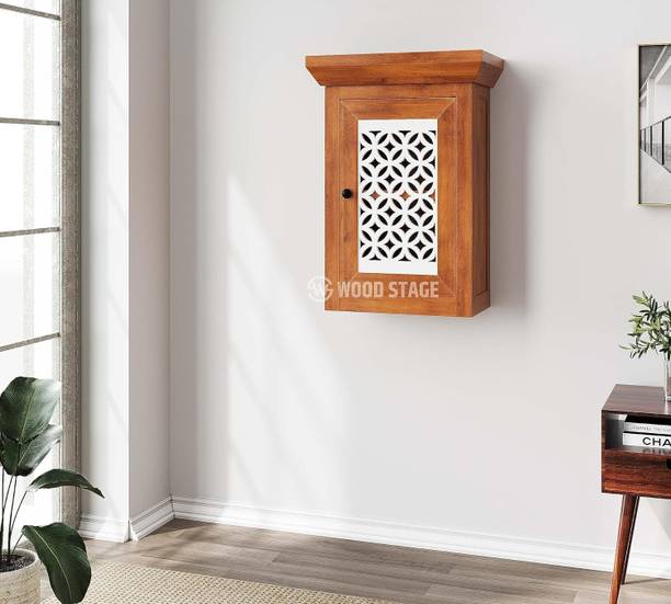 WOODSTAGE Solid Mango Wood Floating Wall Mounted Cabinet Shelf Storage For Home Livingroom Solid Wood Wall Mount Cabinet