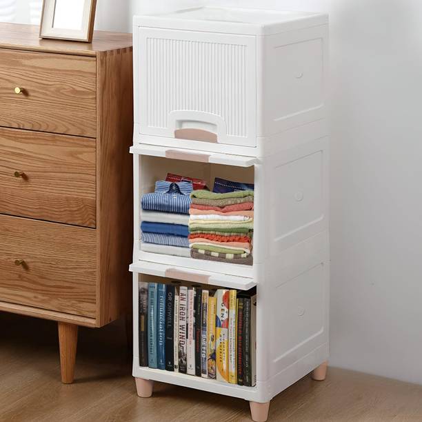 Zureni 3 Units Storage Cabinet Modular Box Chest of Drawers Rack for Kitchen Plastic Free Standing Cabinet