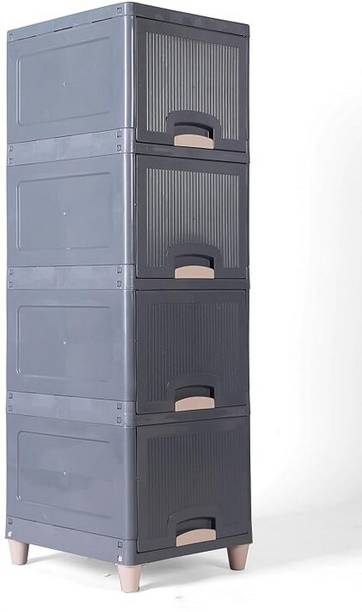 Young wolf 4 Layer Foldable Multipurpose Plastic Rectangular Modular Drawer Plastic Free Standing Cabinet