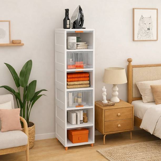 Velfree Plastic Wardrobe Organizer/Foldable Cupboard for Storage/Stackable Storage Plastic Free Standing Cabinet