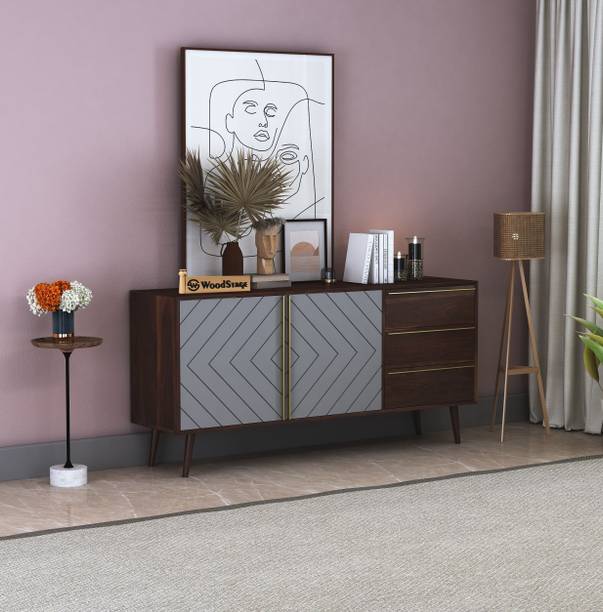 WOODSTAGE Sheesham Wood Sideboard Cabinet with 2 Doors and 3 Drawer Storage Solid Wood Free Standing Sideboard