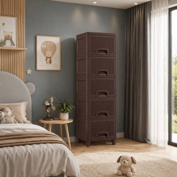 Shiswa Tall 5 Drawer Cabinet for Bedroom Clothes and Accessories Plastic Free Standing Cabinet