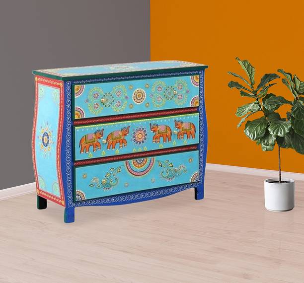 APRODZ Amrit Wooden Handpainted Sideboard Solid Wood Free Standing Chest of Drawers