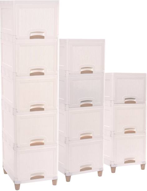 HOMESTIC by Kuber Industries 12 Units Multipurpose ( 5 + 4 + 3 ) Folding Cabinet Storage Organizer | White Plastic Free Standing Cabinet
