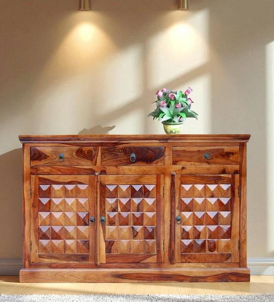 LIFEWOOD Life Wood Solid Sheesham Wood Niwar Patti Design Sideboard With Storage Solid Wood Free Standing Sideboard