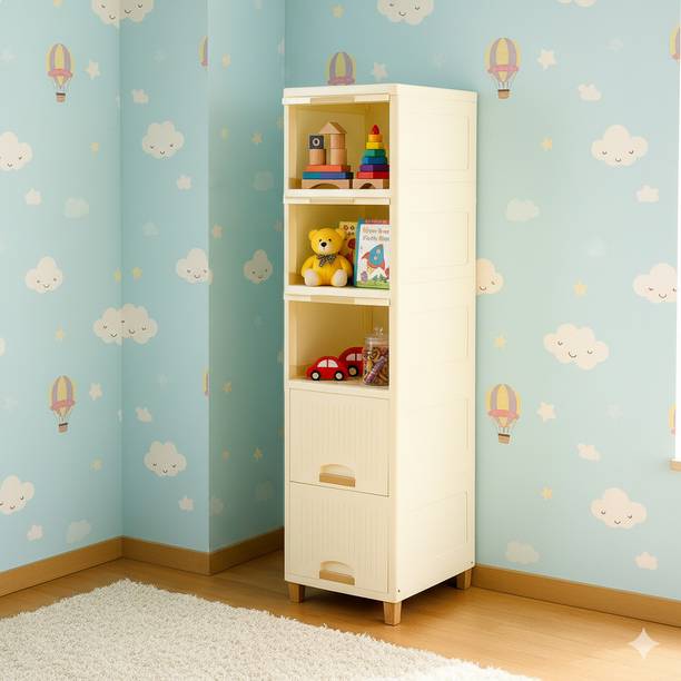 MAXTID 5 Layer Foldable Cabinet Wardrobe Organizer(Finish Color_White) Plastic Free Standing Cabinet