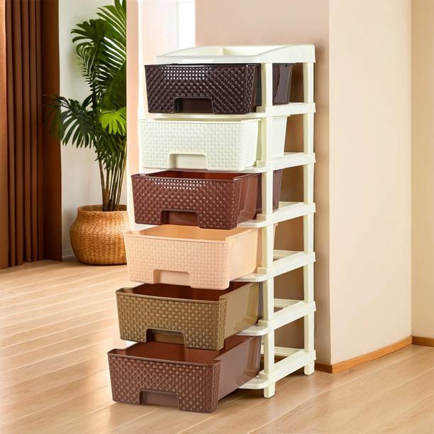 HOMESTIC by Kuber Industries 6-Layer Modular Storage Drawer for Home, Kitchen & Office | Large Multi Brown Plastic Free Standing Chest of Drawers