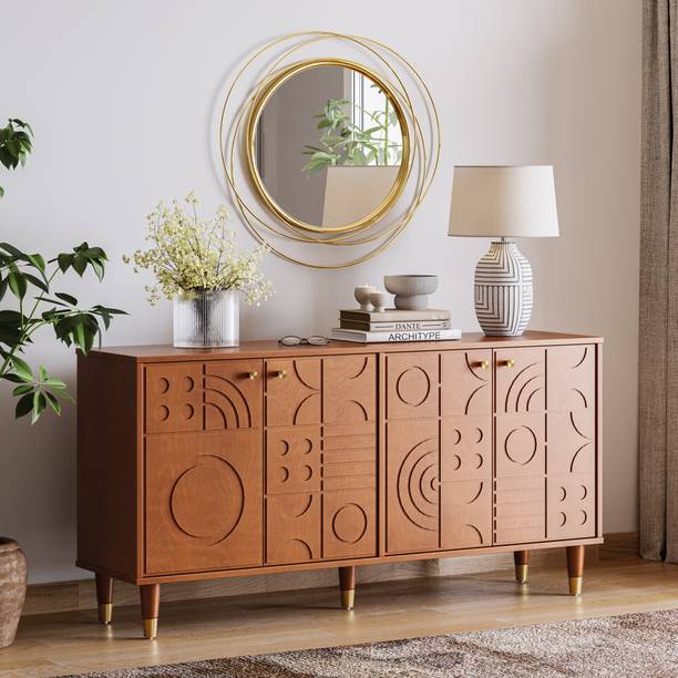 Wakefit Lunarix - Aurora Gold Solid Wood Free Standing Sideboard