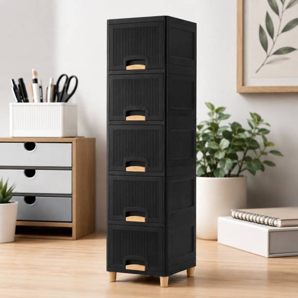 ZUDAZ Tall Utility Storage Cabinet with Drawers for Household Essentials Plastic Crockery Cabinet