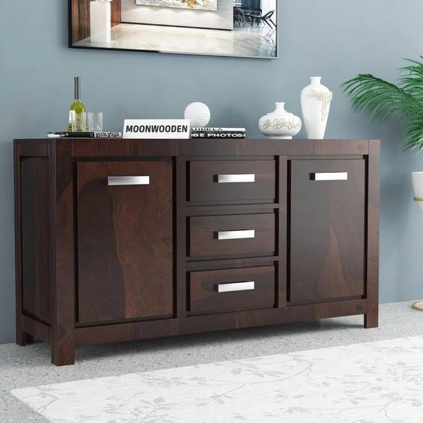 MoonWooden solid Sheesham Wood Sideboard With Door & Drawer Storage For Bedroom & Storage Solid Wood Free Standing Sideboard