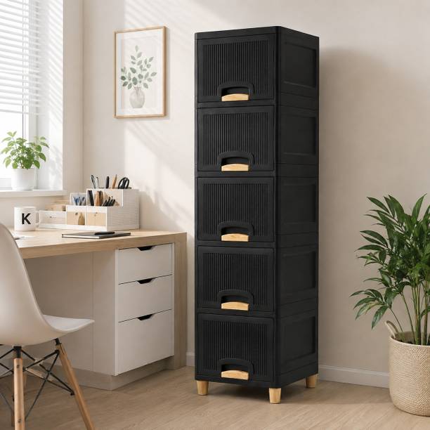 ZUDAZ Modern Tall Balcony Organizer with Drawers for Gardening Essentials Plastic Crockery Cabinet