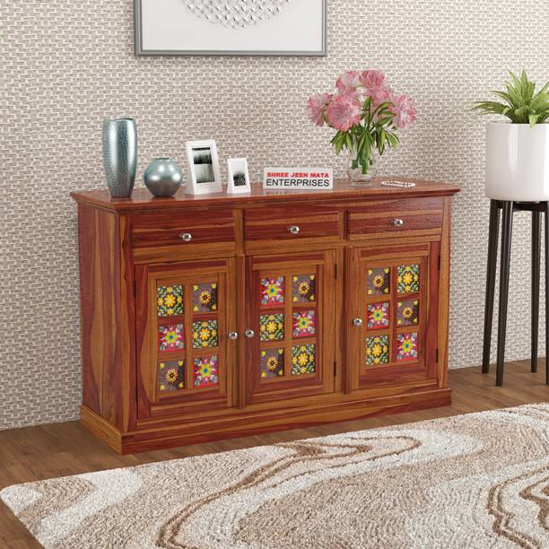 Shree Jeen Mata Enterprises SJME Solid Sheesham Wood Marwar Style Side Board/Storage Cabinet For Living Room Solid Wood Free Standing Sideboard