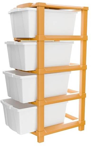 TEX-RO Chest of Drawers : White & Gold 4 Layer Plastic Free Standing Chest of Drawers