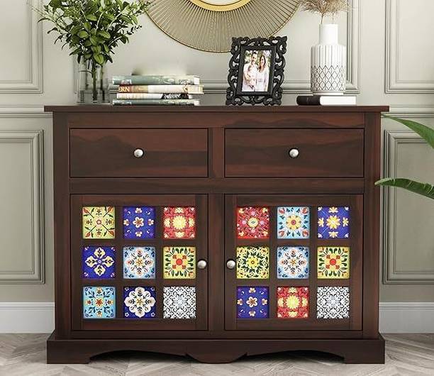 Navya Handicraft Solid Sheesham Wood Wooden Cabinet Sideboard with 2 Drawers and 2-Door Storage | Solid Wood Free Standing Sideboard